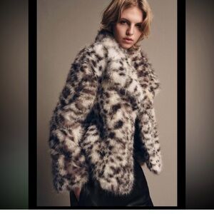 Zara Black and White Faux Fur Teddy Jacket NWT